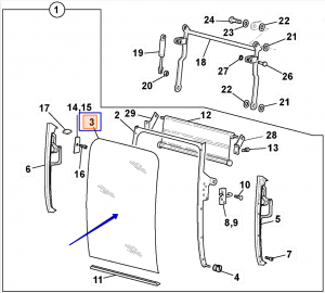 Стекло лобовое верхнее (765×845 мм) JCB JHN0178